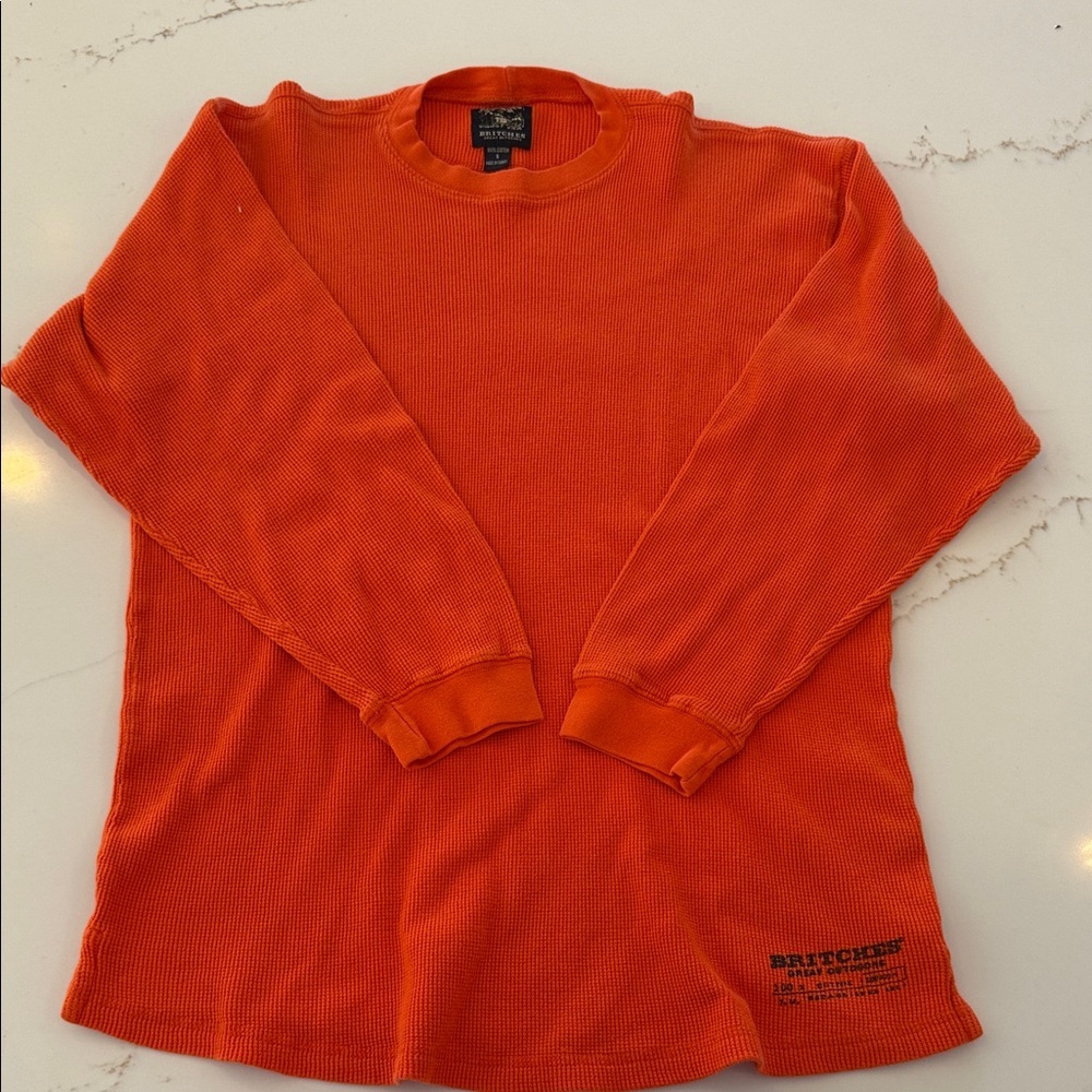 Britches Great Outdoors Orange Cotton Long Sleeve Thermal Waffle Top Small